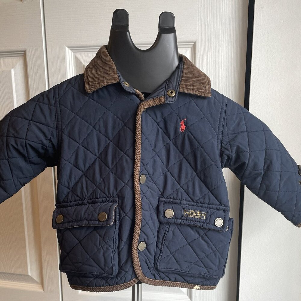 JA7005- Ralph Lauren Baby Quilted 12 mos Navy Blue w/ Corduroy Collar